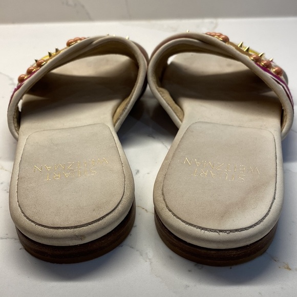 Stuart Weitzman White Leather Strappy Embroidered Mod Spike Sandals Shoe - Picture 3 of 8